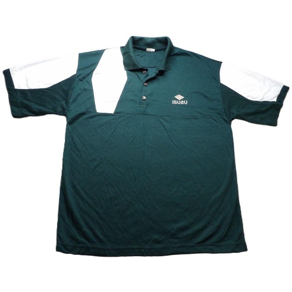 VTG 90s Isuzu Polo Shirt Men XL Green White Colorblock Embroidered Dealer Logo